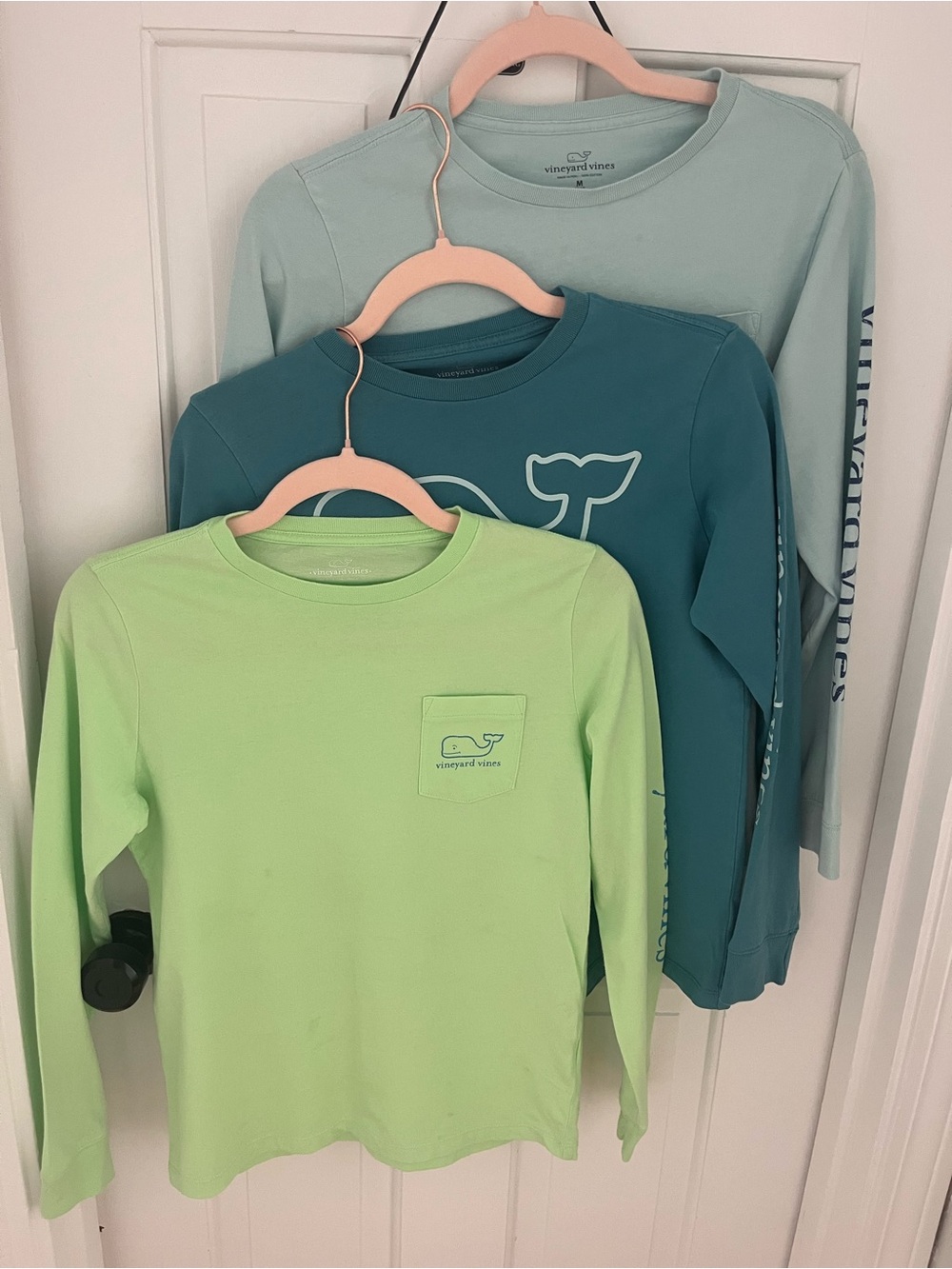 Vineyard Vines set of 3 Long-Sleeve Tees in Lime Green, Teal, and Light Aqua